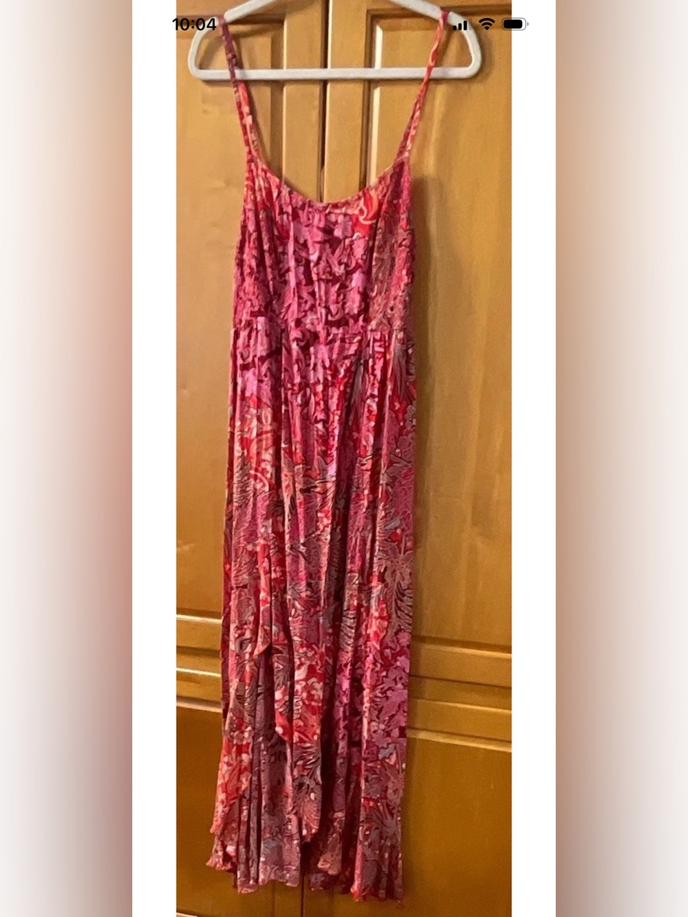 Intimately Free People Forever Yours Smocked Slip Maxi Dress Red Floral Sz LG